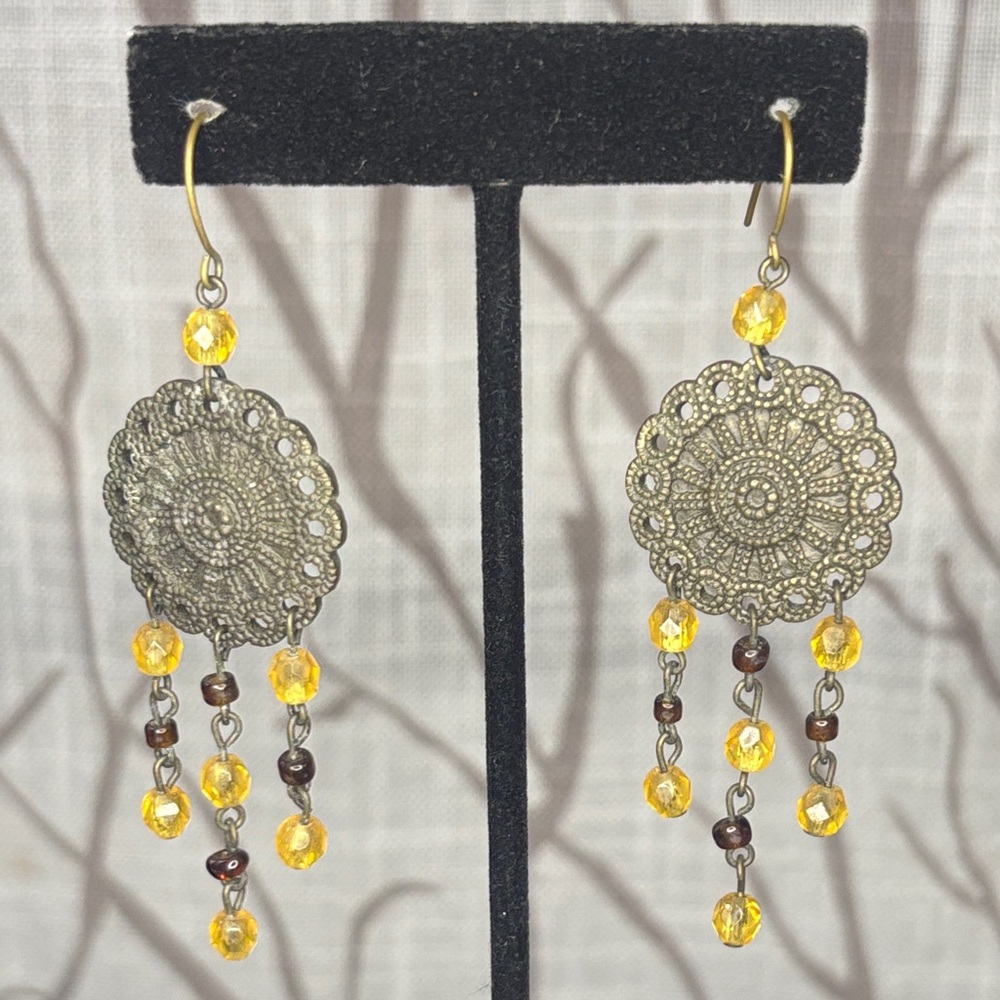 Elegant Silver and Yellow Dangle Earrings